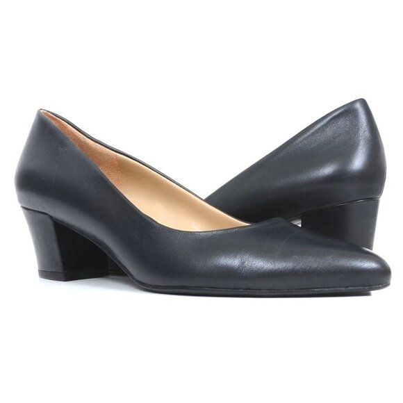 NATURALIZER Women's 9 WIDE Width Carmen Black Leather Pointy Toe Pumps - Picture 2 of 10